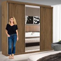 Guarda Roupa Casal 3 Portas De Correr 4 Gavetas E 3 Espelhos Barcelona Minastex Freijó