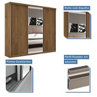 Guarda Roupa Casal 3 Portas De Correr 4 Gavetas E 3 Espelhos Barcelona Minastex Freijó - 9