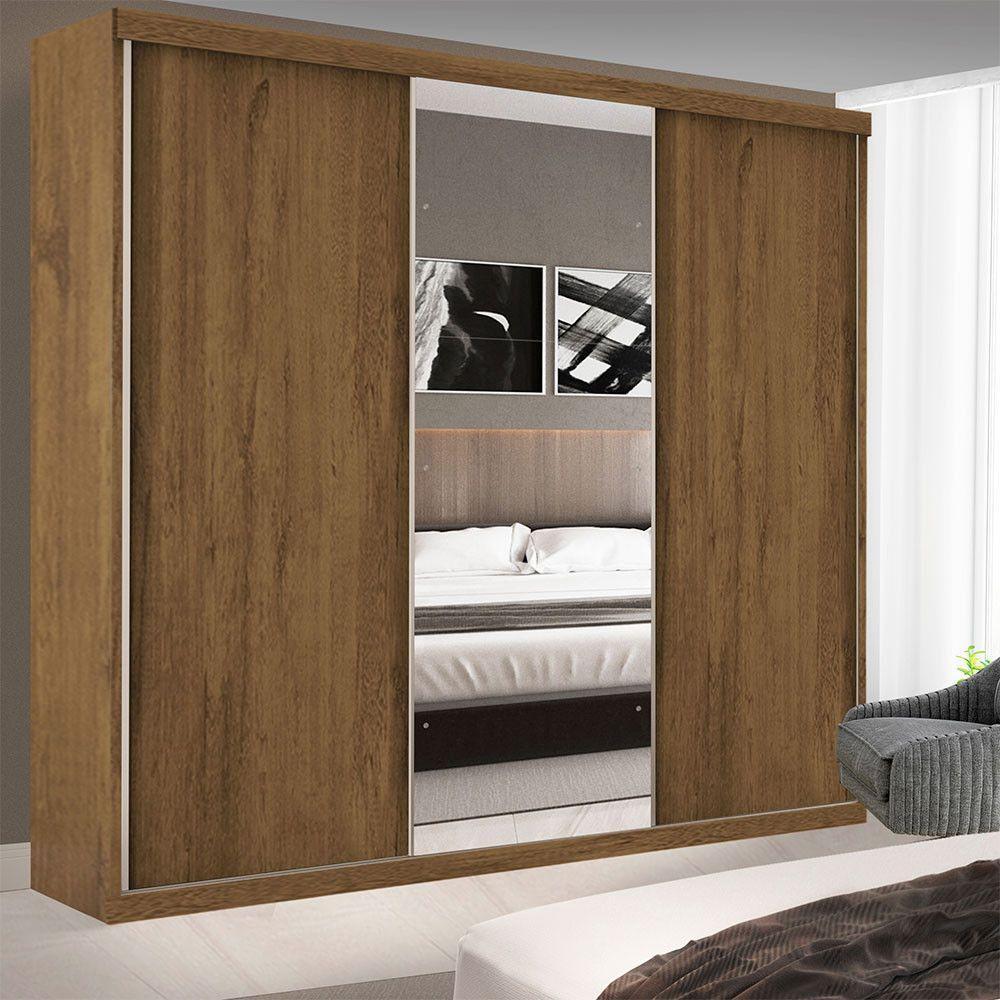 Guarda Roupa Casal 3 Portas De Correr E 3 Espelhos Evidence Minastex Freijó - 1