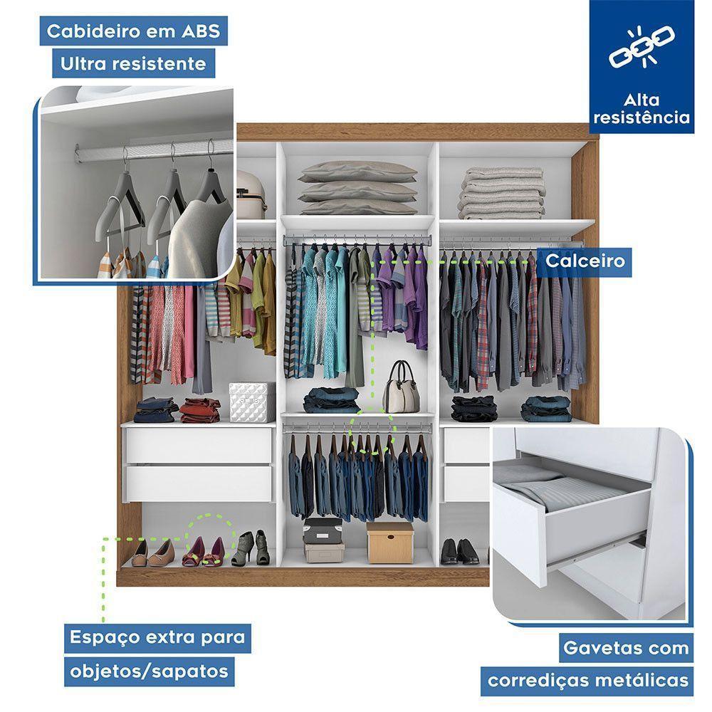 Guarda Roupa Casal 3 Portas De Correr E 3 Espelhos Evidence Minastex Freijó - 2