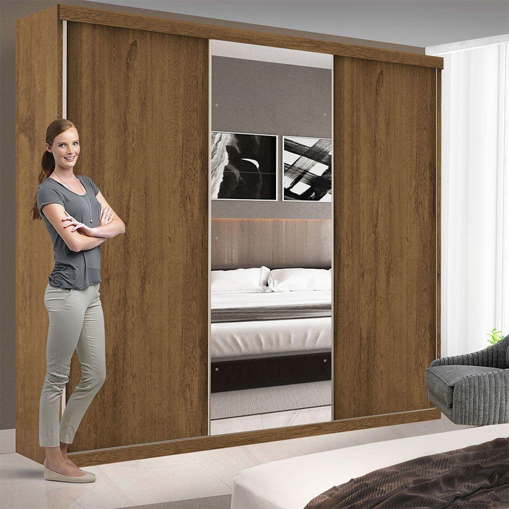 Guarda Roupa Casal 3 Portas De Correr E 3 Espelhos Evidence Minastex Freijó - 3