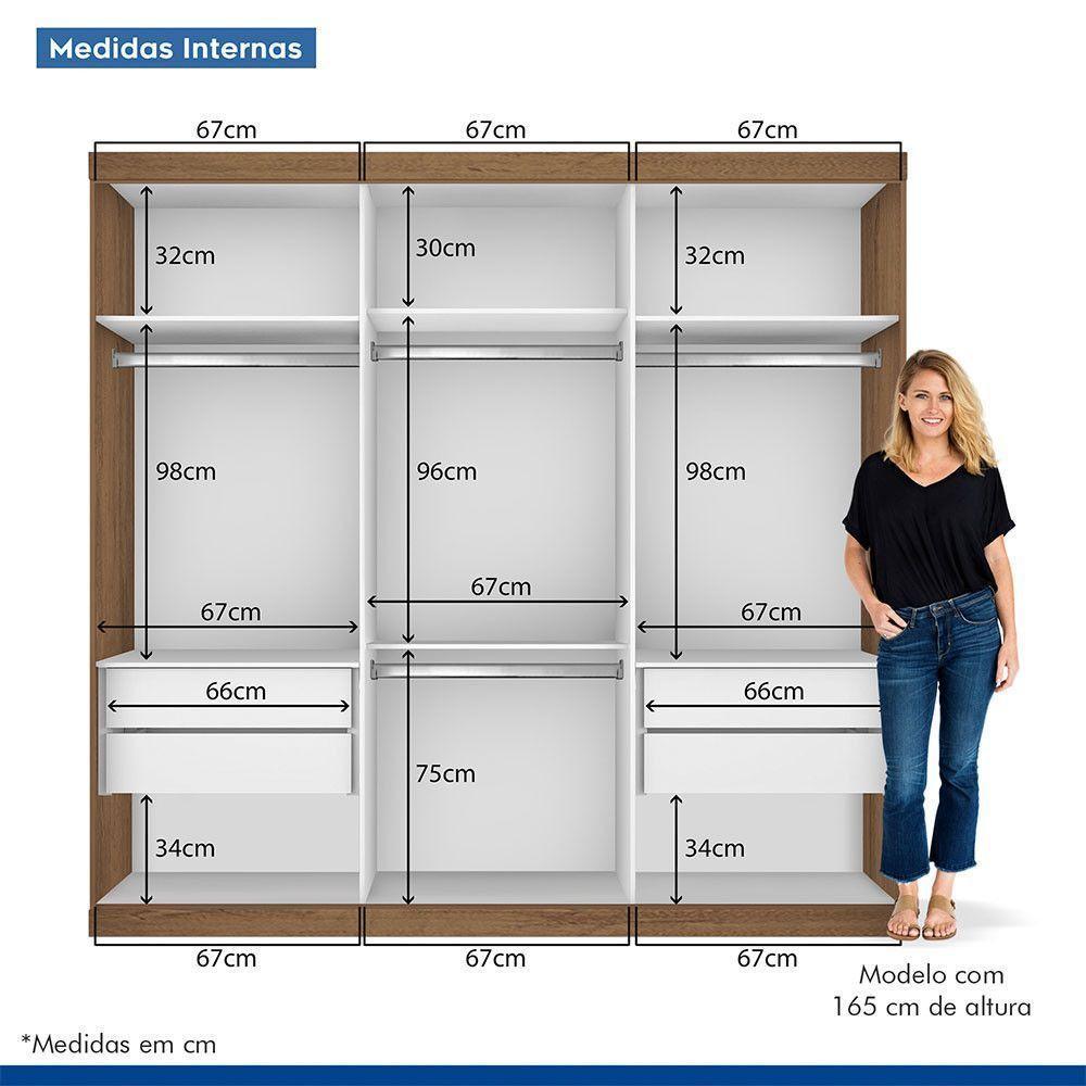 Guarda Roupa Casal 3 Portas De Correr E 3 Espelhos Evidence Minastex Freijó - 4