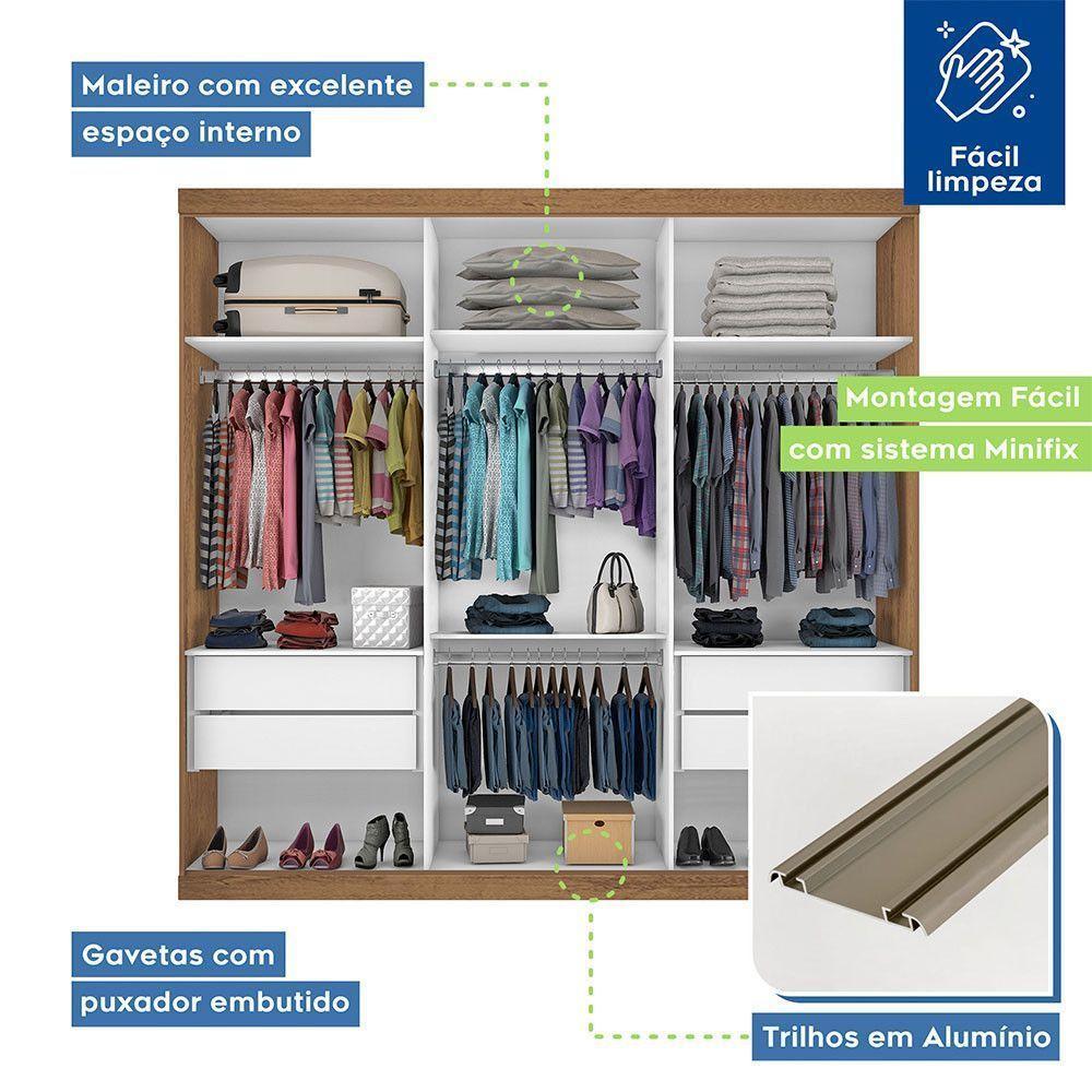 Guarda Roupa Casal 3 Portas De Correr E 3 Espelhos Evidence Minastex Freijó - 5