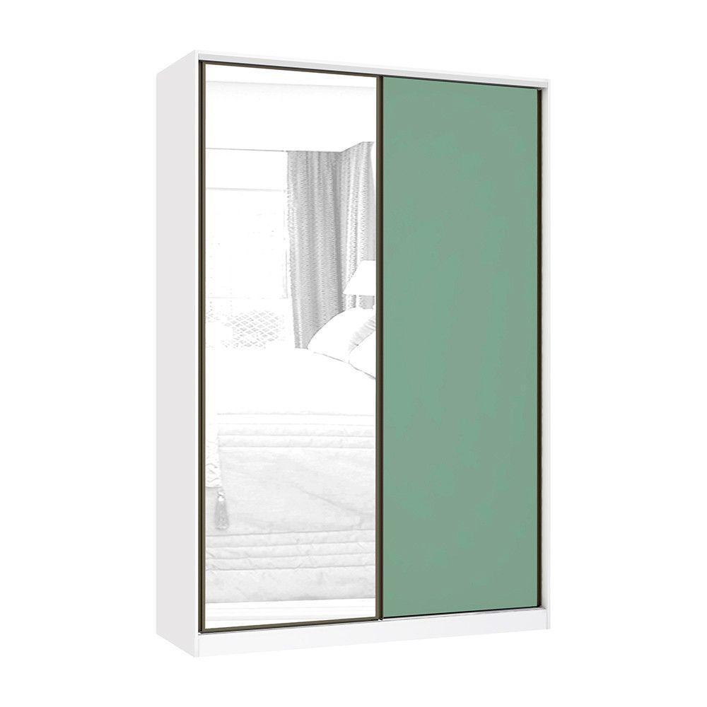 Guarda Roupa 2 Portas De Correr 159cm Branco Com Verde Jade - 1