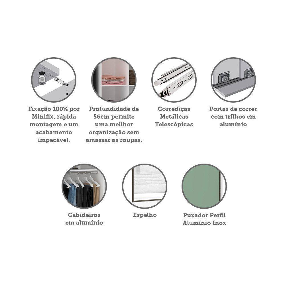 Guarda Roupa 2 Portas De Correr 159cm Branco Com Verde Jade - 3