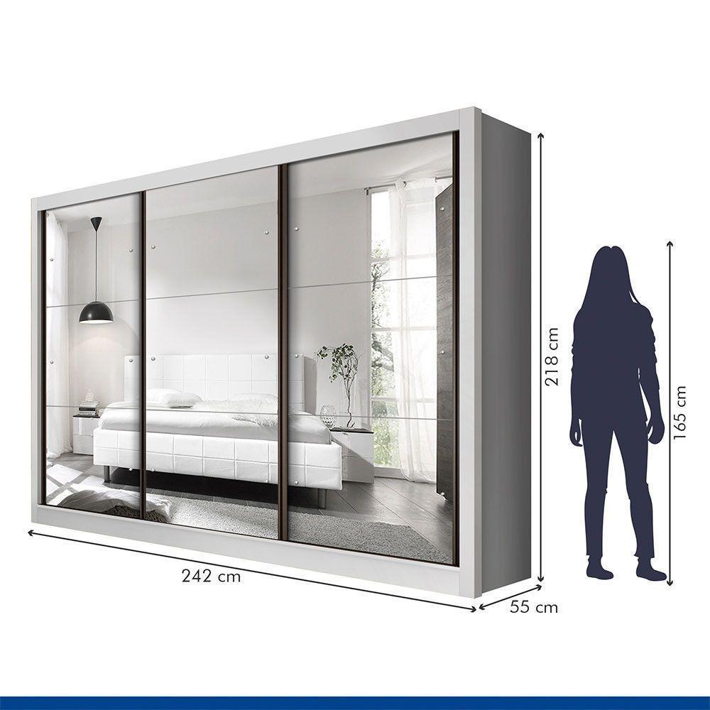Guarda Roupa Casal Com 9 Espelhos 3 Portas Ravena Minastex Branco - 4