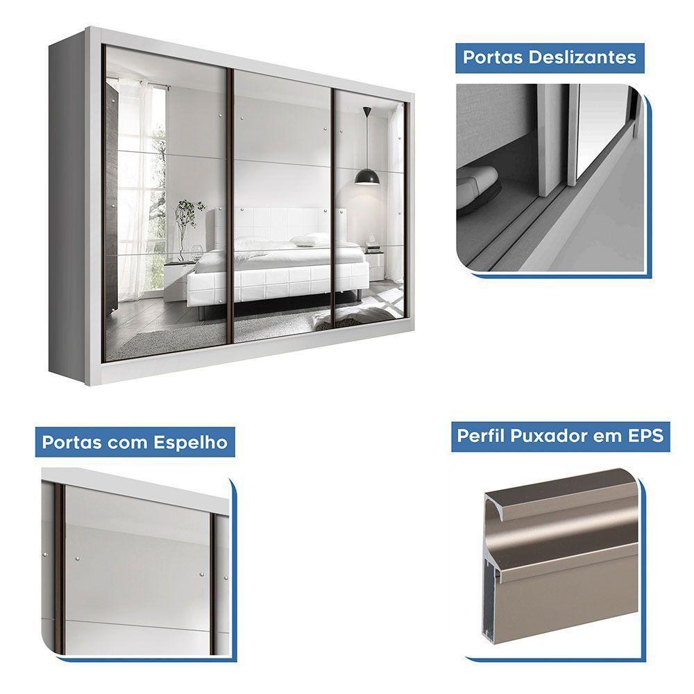 Guarda Roupa Casal Com 9 Espelhos 3 Portas Ravena Minastex Branco - 5