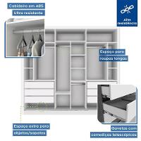 Guarda Roupa Casal Com 9 Espelhos 3 Portas Ravena Minastex Branco - 7