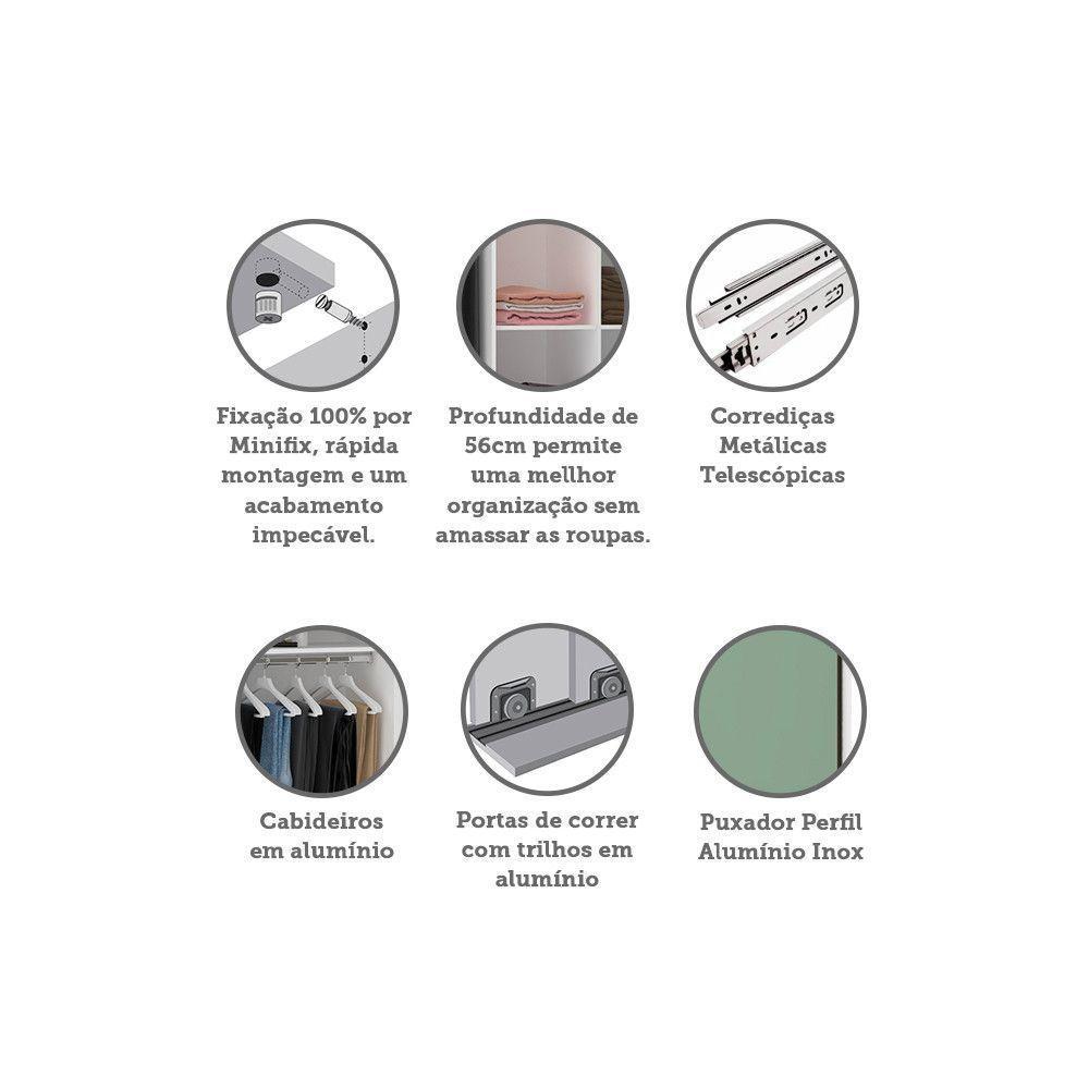 Guarda Roupa 2 Portas De Correr 159cm Branco Com Verde Jade - 3
