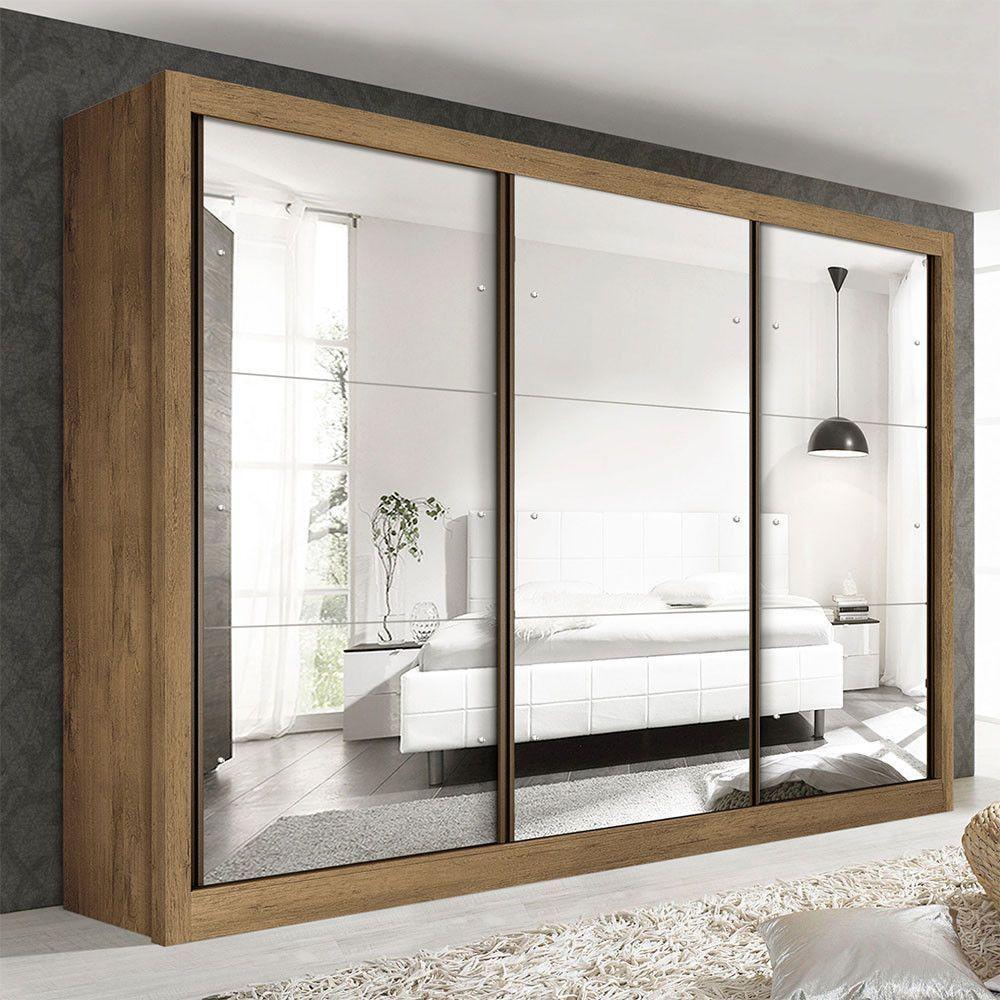 Guarda Roupa Casal Com 9 Espelhos 3 Portas Ravena Minastex Freijó - 1