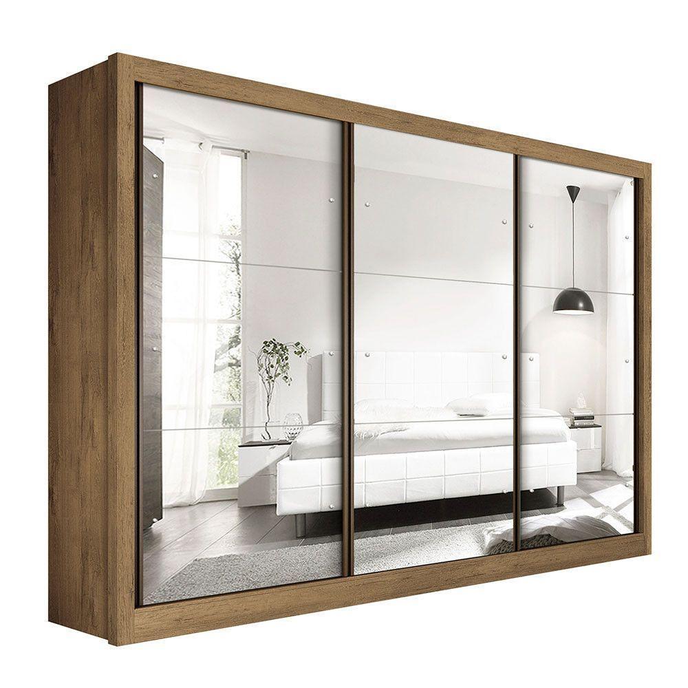 Guarda Roupa Casal Com 9 Espelhos 3 Portas Ravena Minastex Freijó - 2