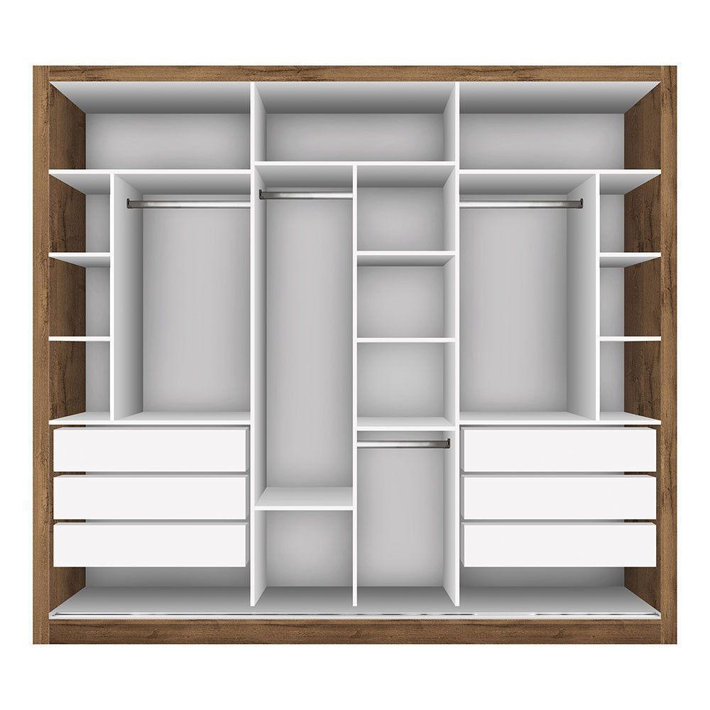 Guarda Roupa Casal Com 9 Espelhos 3 Portas Ravena Minastex Freijó - 4
