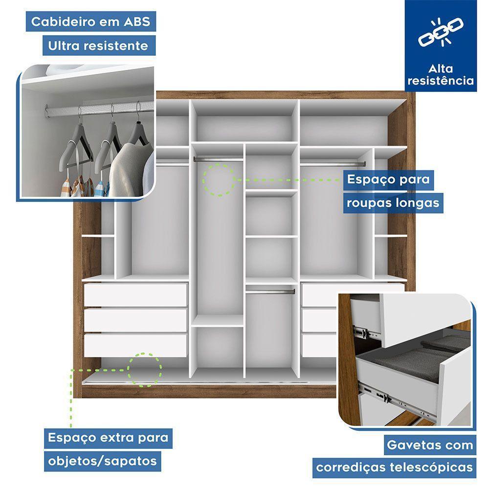 Guarda Roupa Casal Com 9 Espelhos 3 Portas Ravena Minastex Freijó - 5