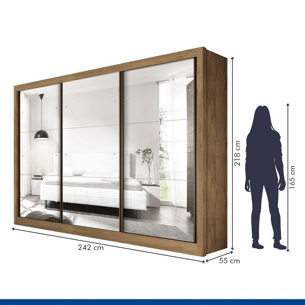 Guarda Roupa Casal Com 9 Espelhos 3 Portas Ravena Minastex Freijó - 8