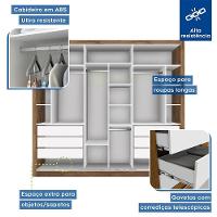 Guarda Roupa Casal Com 9 Espelhos 3 Portas Ravena Minastex Freijó - 5
