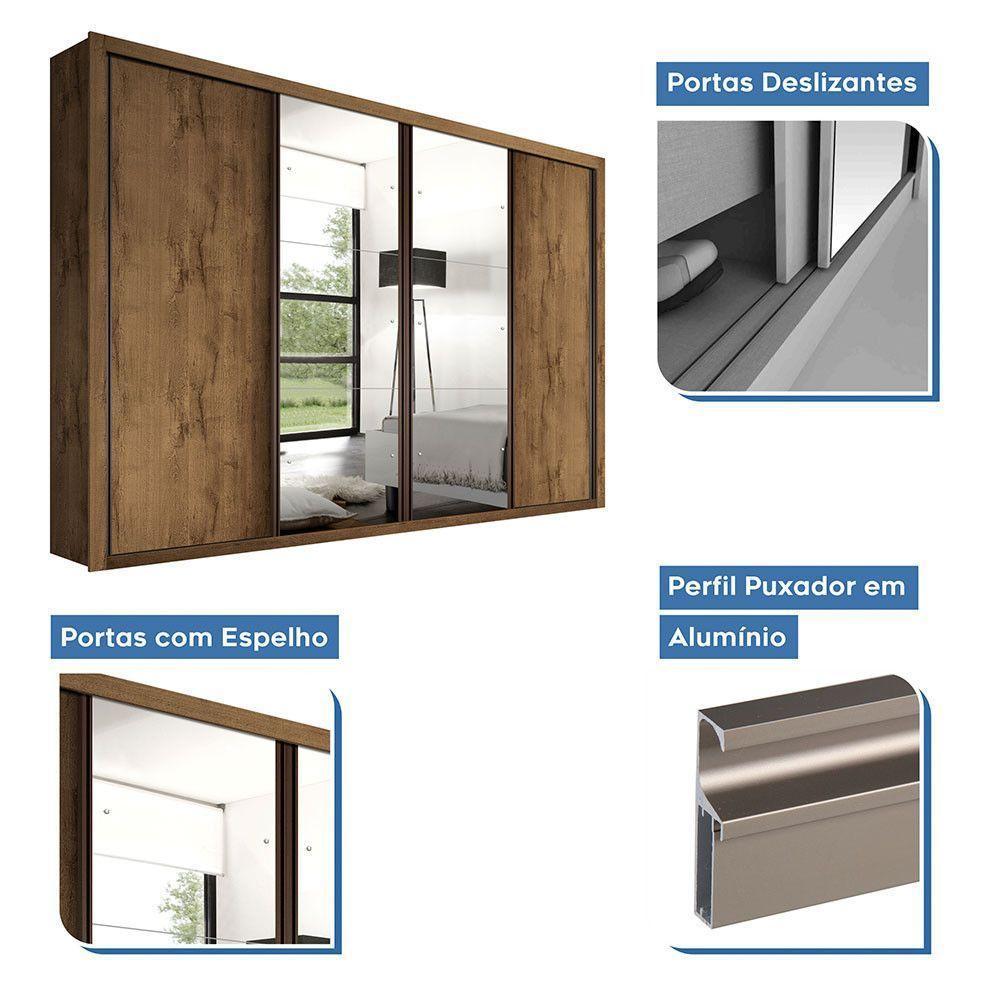 Guarda Roupa Casal Com 6 Espelhos 4 Portas Firenze Minastex Freijó - 2