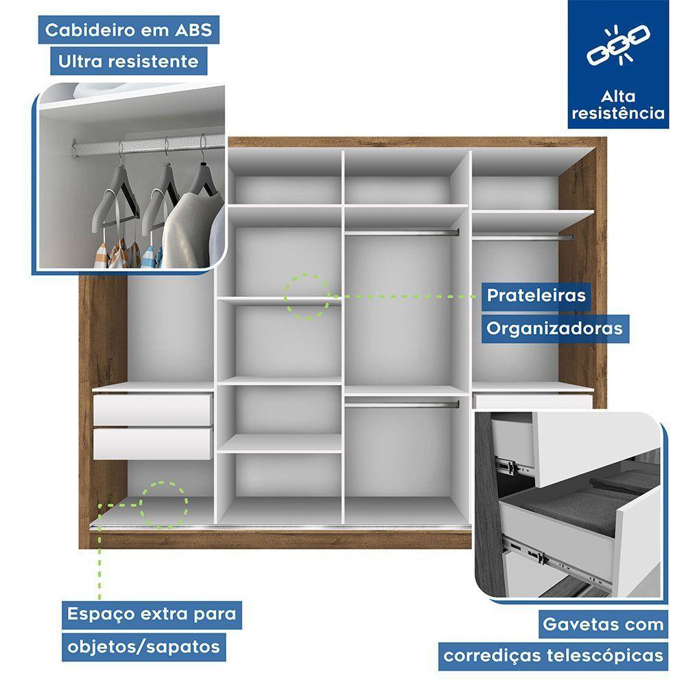 Guarda Roupa Casal Com 6 Espelhos 4 Portas Firenze Minastex Freijó - 3
