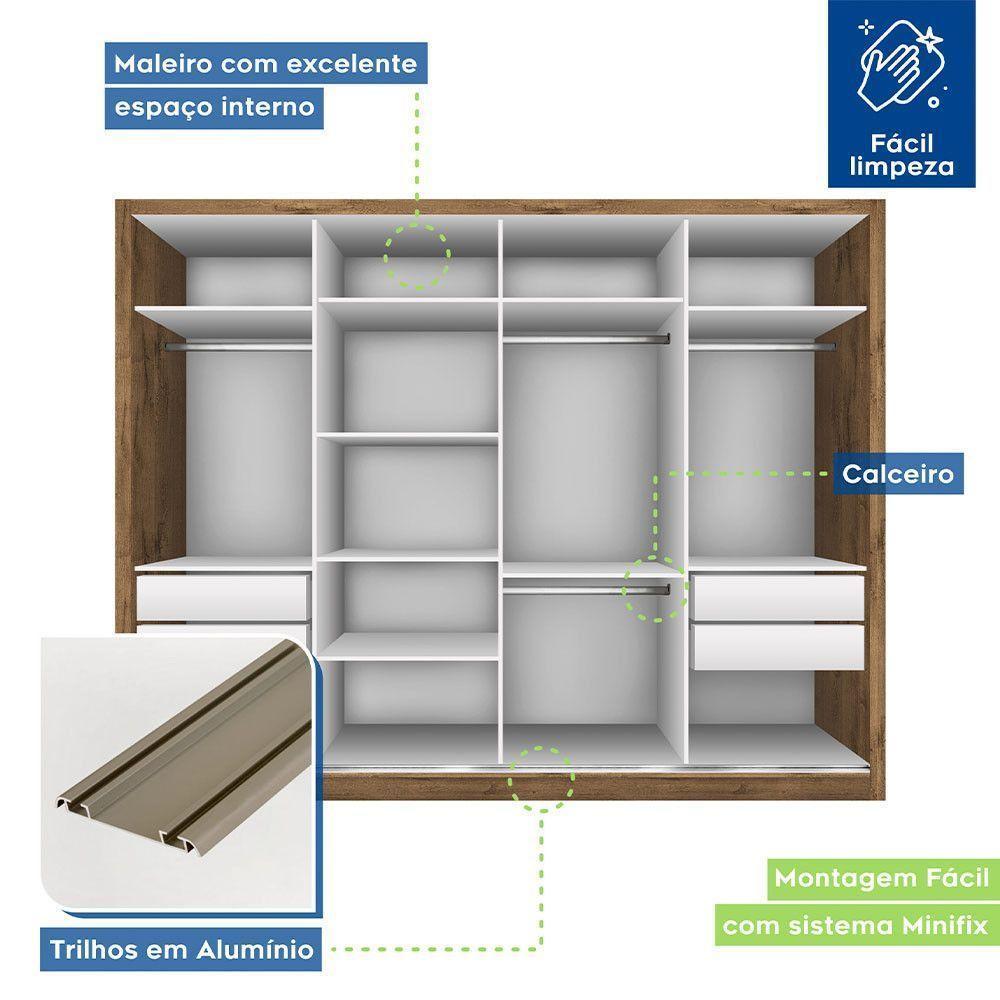 Guarda Roupa Casal Com 6 Espelhos 4 Portas Firenze Minastex Freijó - 4