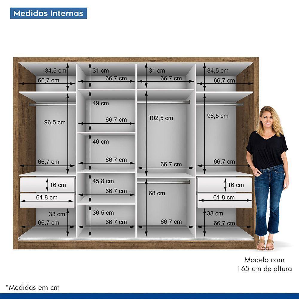 Guarda Roupa Casal Com 6 Espelhos 4 Portas Firenze Minastex Freijó - 7