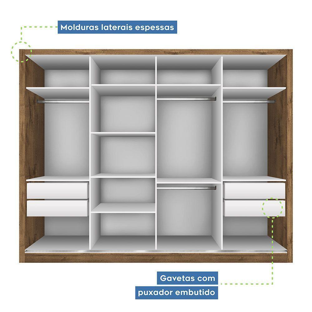 Guarda Roupa Casal Com 6 Espelhos 4 Portas Firenze Minastex Freijó - 8