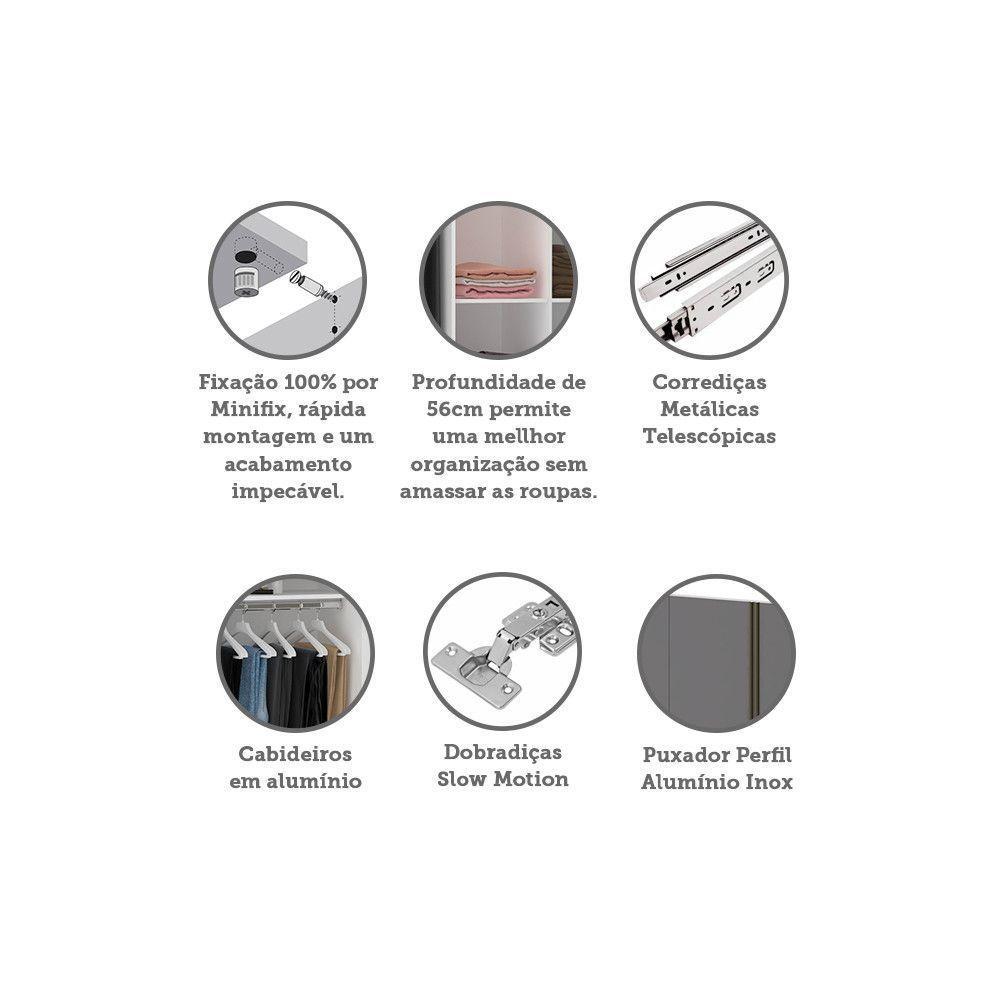 Guarda Roupa 4 Portas 159,2 Cm Branco Ff Com Cinza Puro - 4