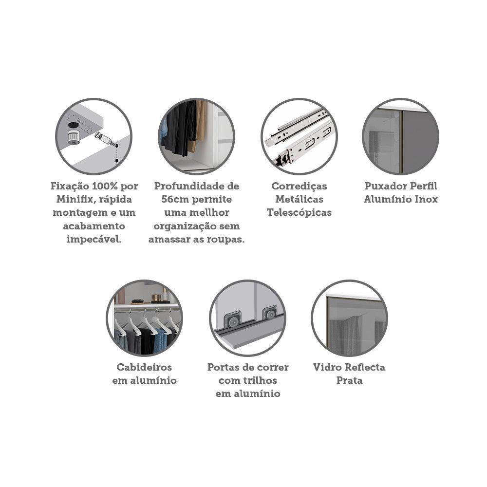 Guarda Roupa 2 Portas 159cm Prata Branco Com Cinza Puro - 3