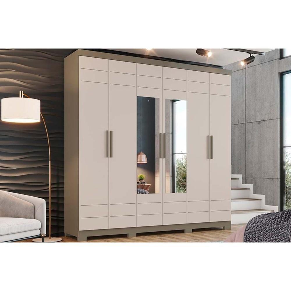 Guarda Roupa 6 Portas  e 3 Gavetas c/ Espelho Flora Duna/Cristal - Henn - 1