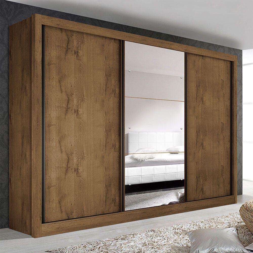 Guarda Roupa Casal Com 3 Espelhos E 3 Portas Minastex Freijó - 1