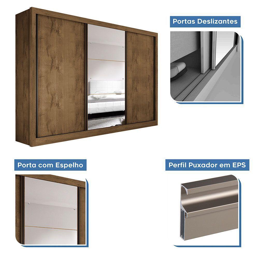 Guarda Roupa Casal Com 3 Espelhos E 3 Portas Minastex Freijó - 6