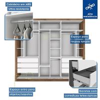 Guarda Roupa Casal Com 3 Espelhos E 3 Portas Minastex Freijó - 2