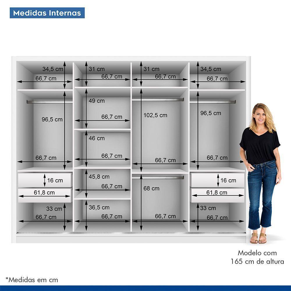 Guarda Roupa Casal Com 6 Espelhos 4 Portas Firenze Minastex Branco - 3