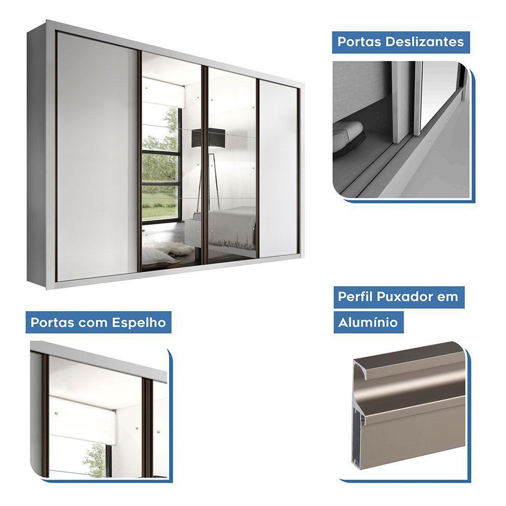 Guarda Roupa Casal Com 6 Espelhos 4 Portas Firenze Minastex Branco - 4