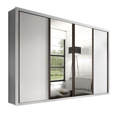 Guarda Roupa Casal Firenze 4 Portas de Correr 4 Gavetas Branco com Espelhos