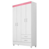 Guarda Roupa 4 Portas Astro Flex Branco Rosa Branco - 2