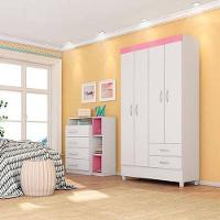 Guarda Roupa 4 Portas Astro Flex Branco Rosa Branco - 3