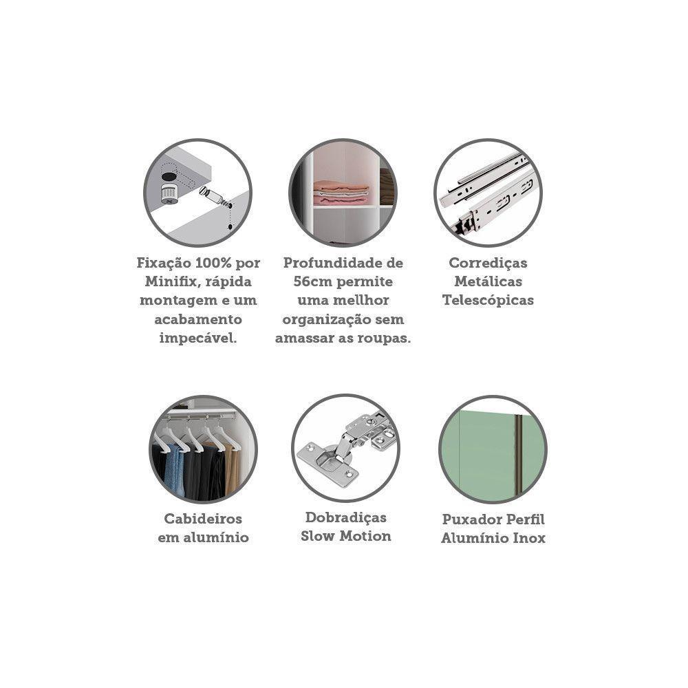 Guarda Roupa 4 Portas 159,2 Cm Branco Ff Com Verde Jade - 4