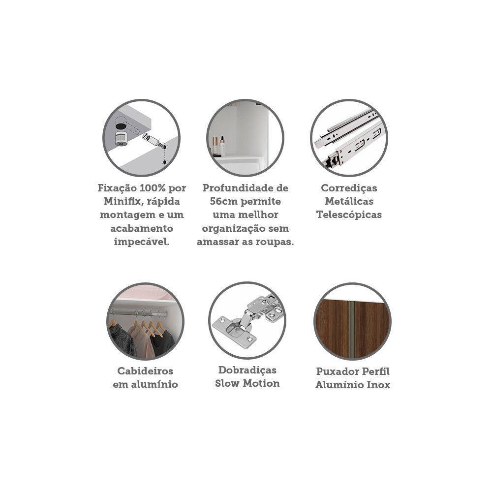 Guarda Roupa 2 Portas 80cm Branco Com Nogueira Dourado - 3