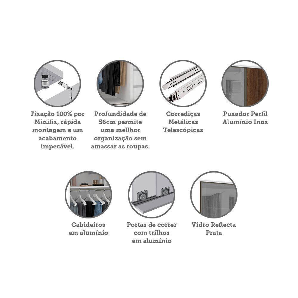 Guarda Roupa 2 Portas 159cm Prata Branco Com Nogueira Dourado - 3