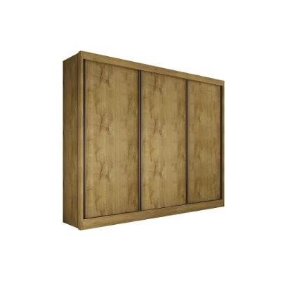 Guarda Roupa Casal Toulon 3 Portas de Correr 6 Gavetas Cumaru MDF Móveis Novo Horizonte
