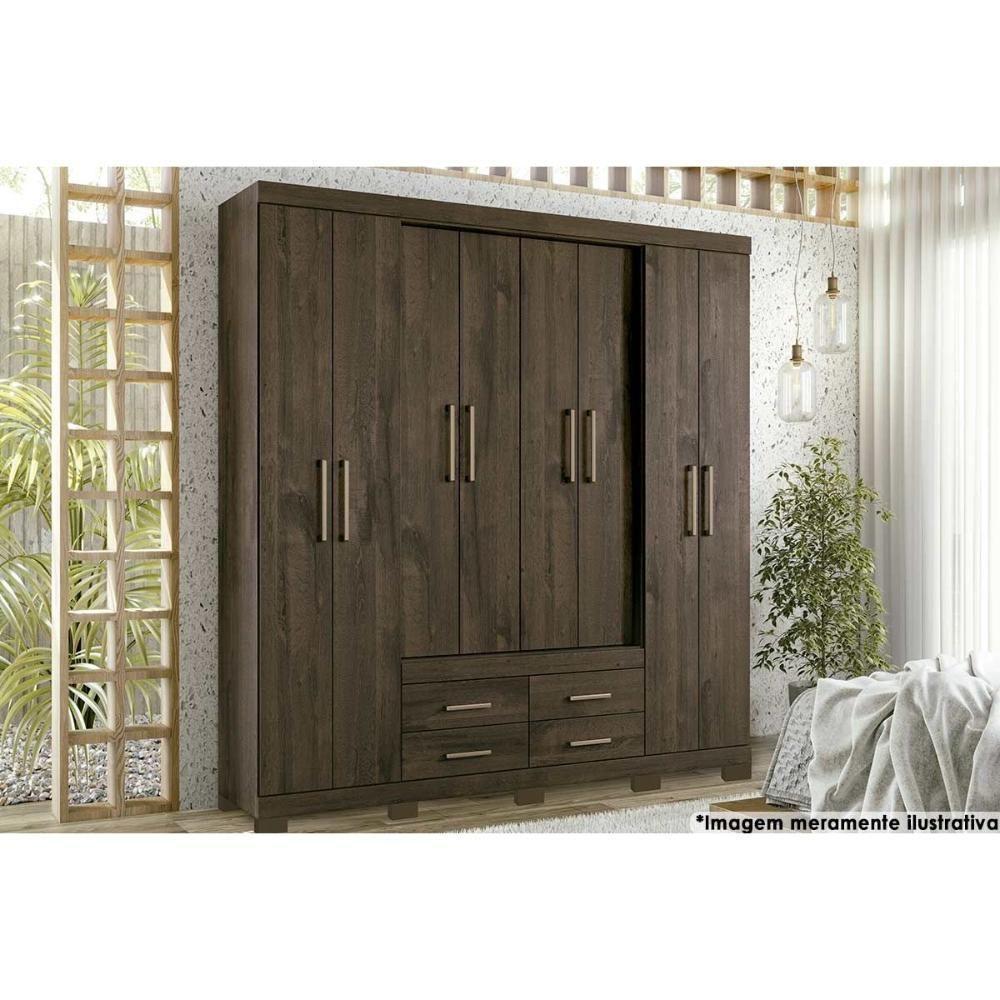 Guarda Roupa 8 Portas  e 4 Gavetas c/ Pés Nápoles  Ébano - Santos Andirá - 1