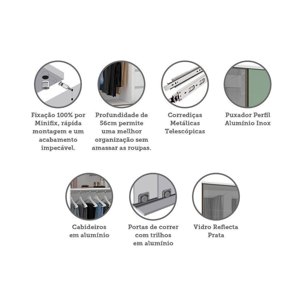 Guarda Roupa 2 Portas 159cm Prata Branco Com Verde Jade - 3