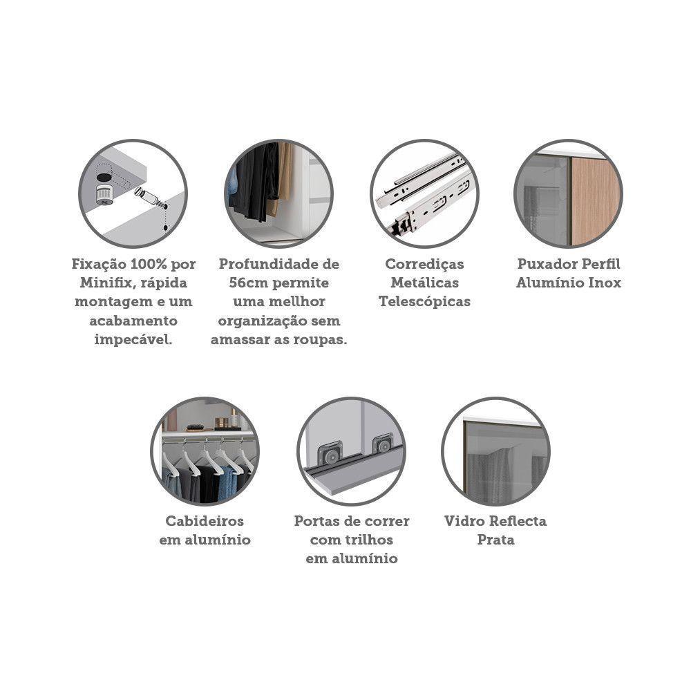 Guarda Roupa 2 Portas 159cm Prata Branco Com Cumaru - 3