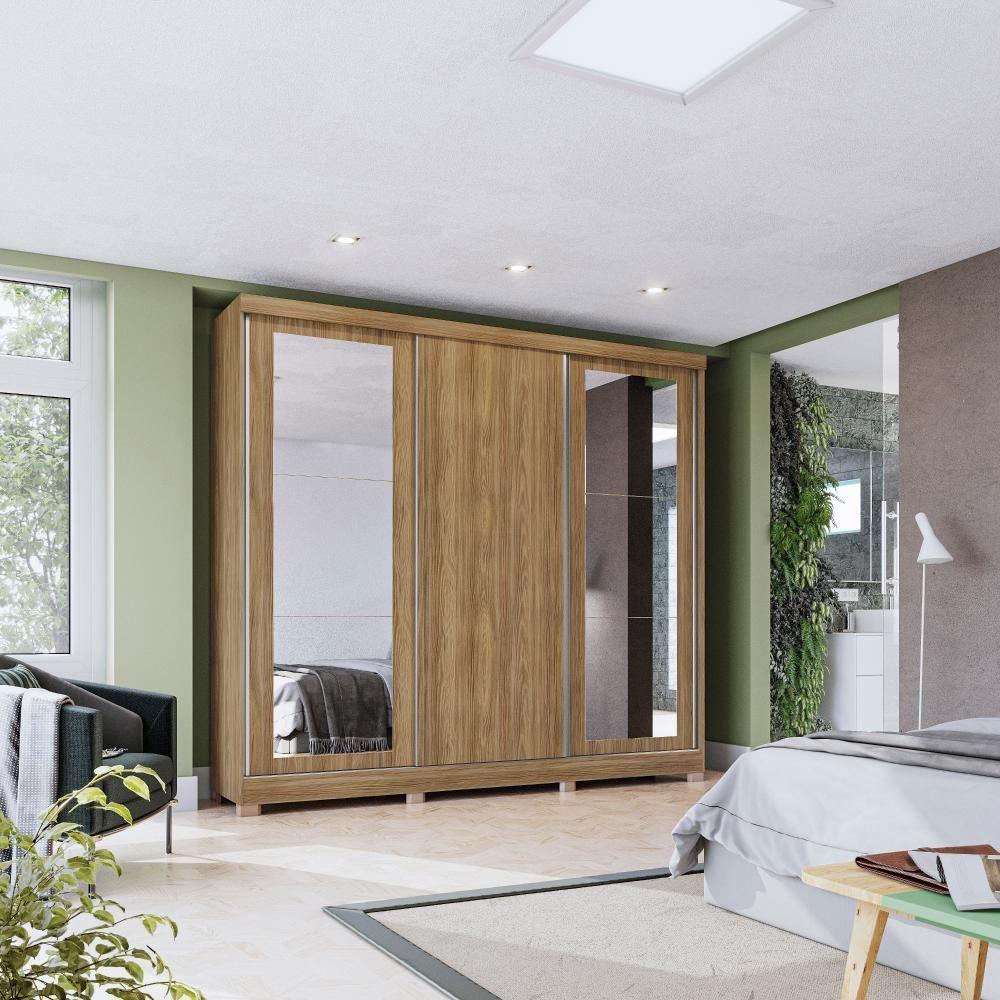 Guarda-Roupa Casal 100% Mdf Kappesberg C/Pés E 6 Espelhos 3 Portas De Correr 8 Gavetas Nogueira - 1