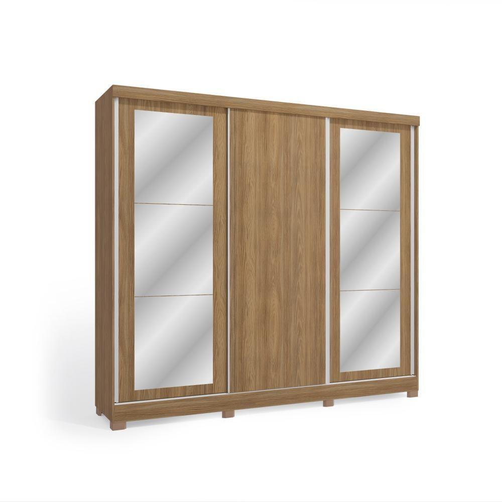 Guarda-Roupa Casal 100% Mdf Kappesberg C/Pés E 6 Espelhos 3 Portas De Correr 8 Gavetas Nogueira - 6