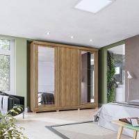 Guarda-Roupa Casal 100% Mdf Kappesberg C/Pés E 6 Espelhos 3 Portas De Correr 8 Gavetas Nogueira - 1