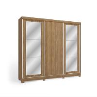 Guarda-Roupa Casal 100% Mdf Kappesberg C/Pés E 6 Espelhos 3 Portas De Correr 8 Gavetas Nogueira - 6