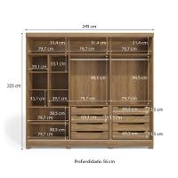 Guarda-Roupa Casal 100% Mdf Kappesberg C/Pés E 6 Espelhos 3 Portas De Correr 8 Gavetas Nogueira - 7