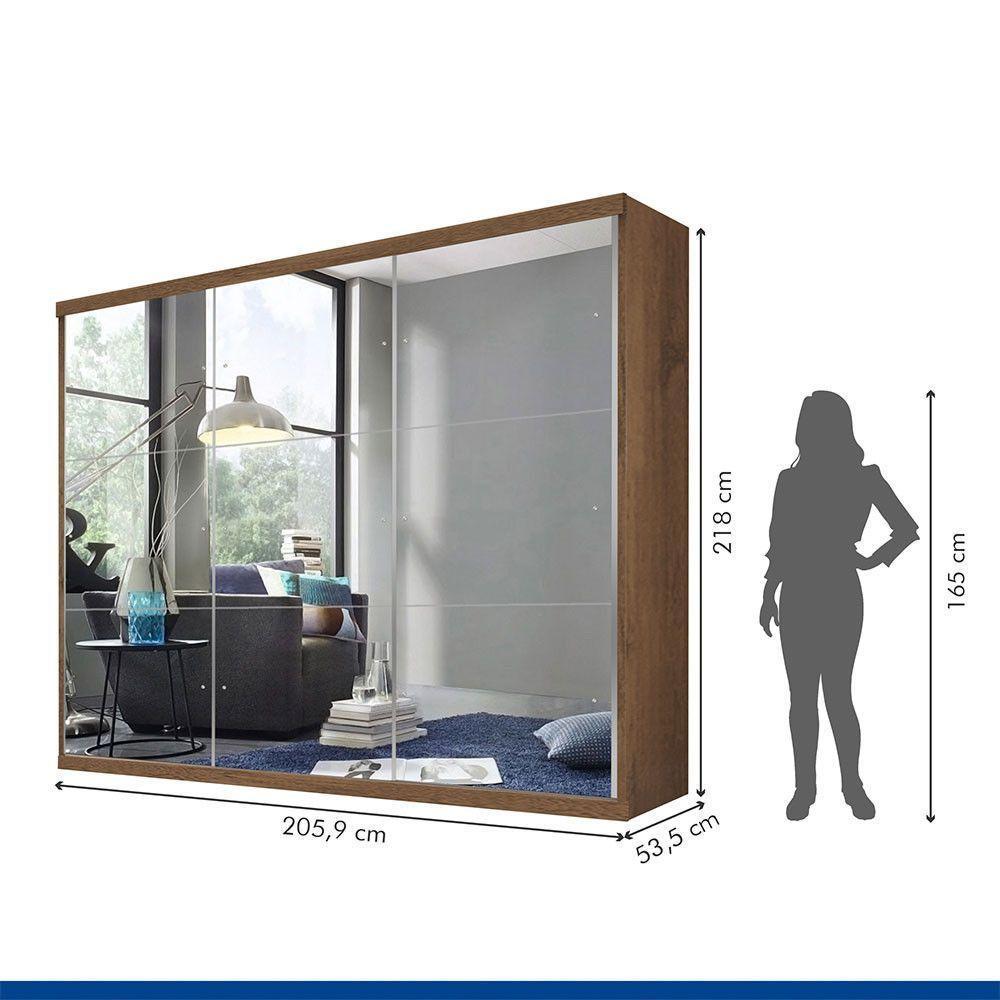 Guarda Roupa Casal 3 Portas De Correr 4 Gavetas E 9 Espelhos Rennes Minastex Freijó - 3