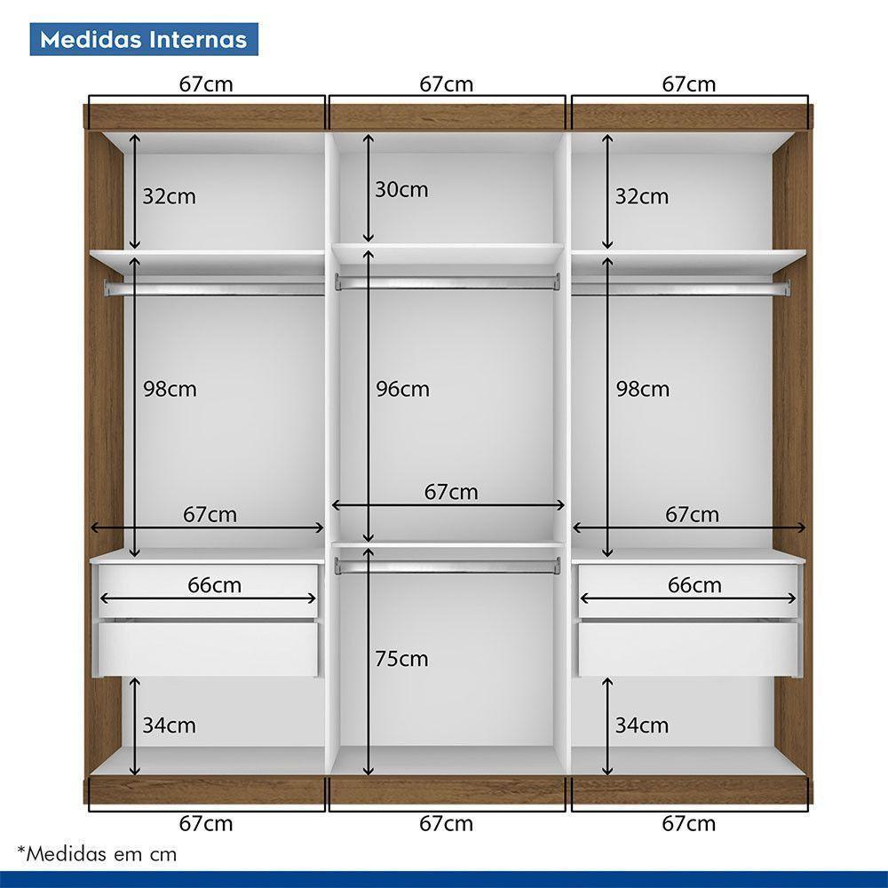 Guarda Roupa Casal 3 Portas De Correr 4 Gavetas E 9 Espelhos Rennes Minastex Freijó - 4