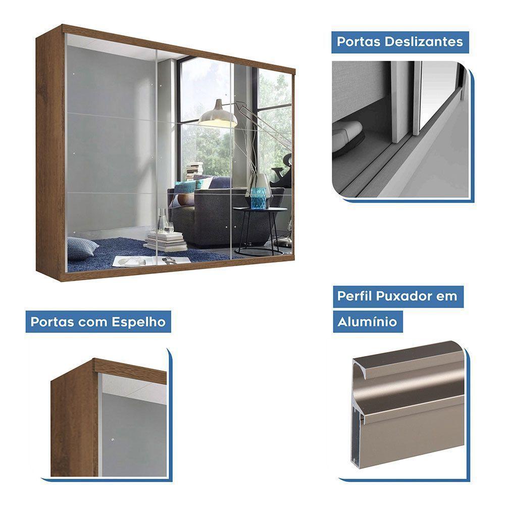 Guarda Roupa Casal 3 Portas De Correr 4 Gavetas E 9 Espelhos Rennes Minastex Freijó - 9